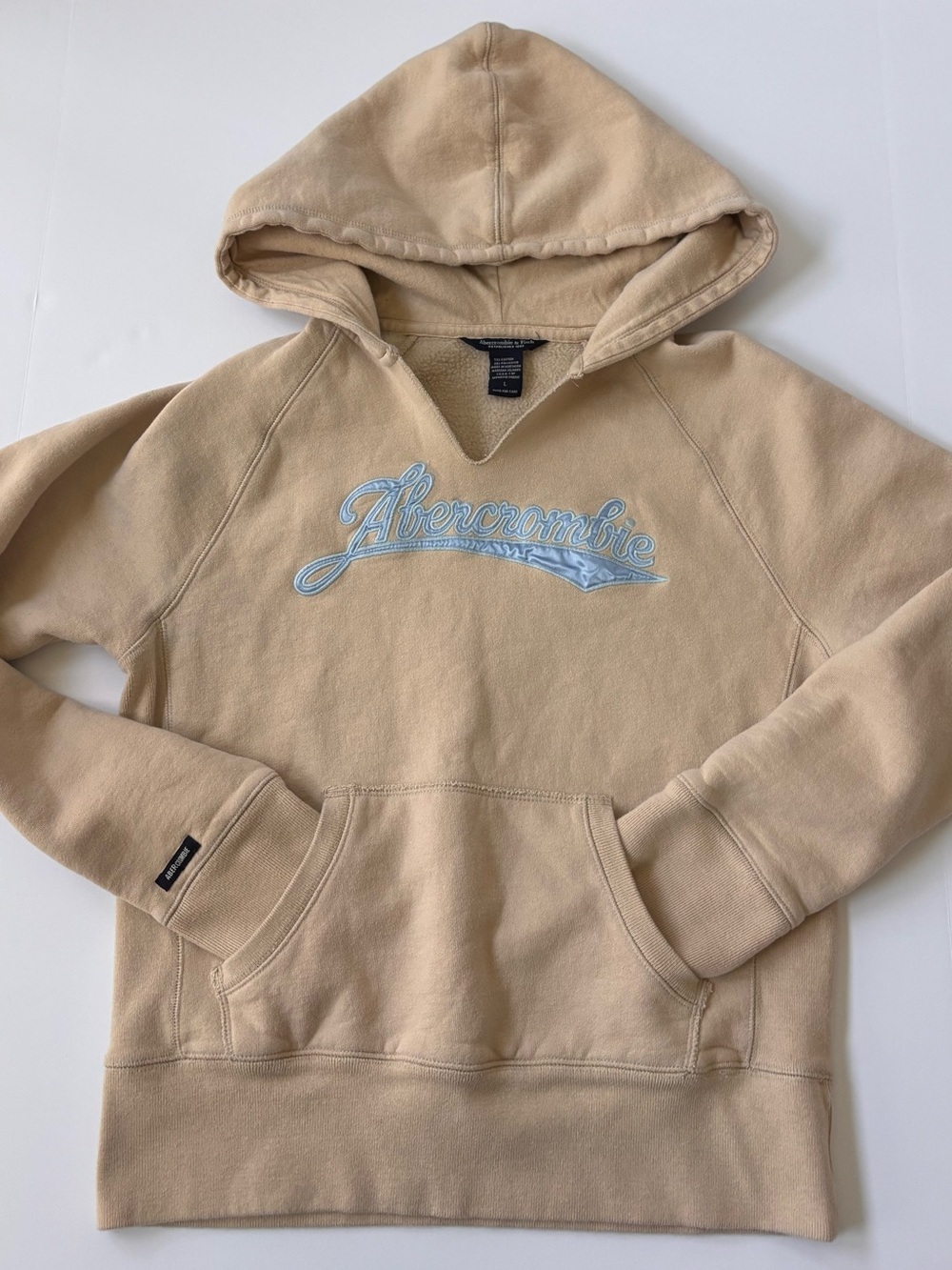 Y2K Abercrombie & Fitch Beige Embroidered Hoodie Large